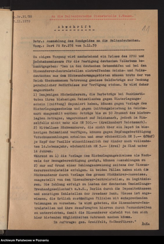 Obraz 14 z jednostki "[Zarządzenia i okólniki Einwandererzentralstelle Nord - Ost in Posen [Poznań]"