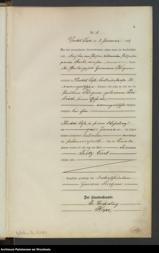 image.from.unit.number "Księga urodzeń Leśnica (Deutsch Lissa) 1909"