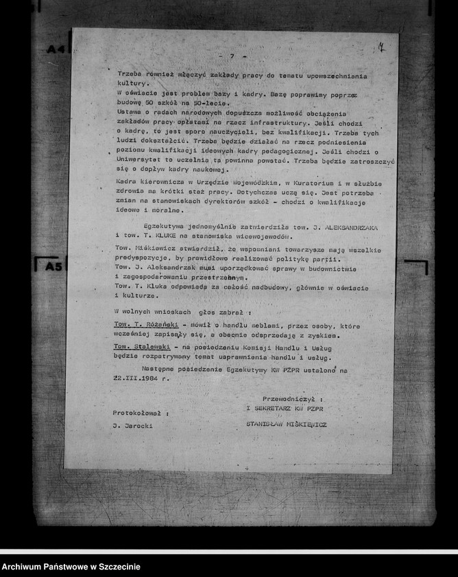 image.from.unit.number "Protokoły posiedzeń Egzekutywy Komitetu Wojewódzkiego Polskiej Zjednoczonej Partii Robotniczej: 14, 22 marca; 5, 12, 18 kwietnia 1984 r."