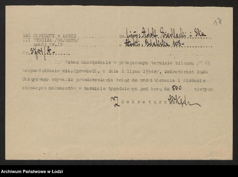 Obraz 19 z jednostki "Adolf Siedlecki, Robert Mader - Adolf Siedlecki i S-ka- prowadzenie tkalni zarobkowej"