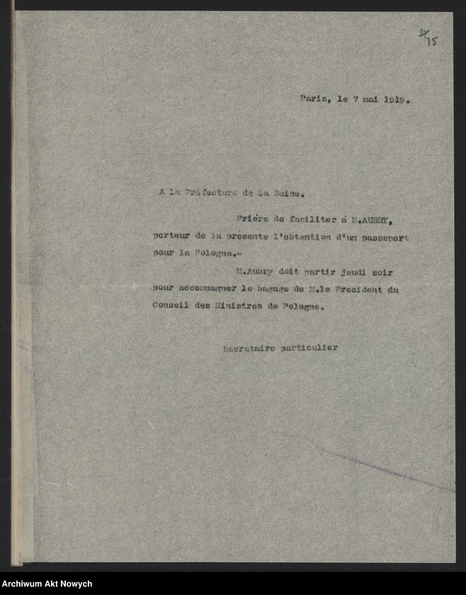 image.from.unit.number "Korespondencja w sprawie biletów na podróże za granicę, uzyskiwania miejsc w kurierze Paryż - Warszawa, paszportów i wiz"