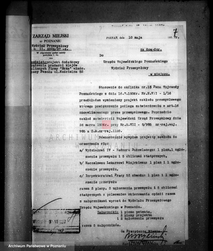 image.from.unit.number "Zatwierdzenie zakładu przemysłowego /prażarni klejów roślinnych/ firmy "Eska" Ignacego Pazoły w Poznaniu"