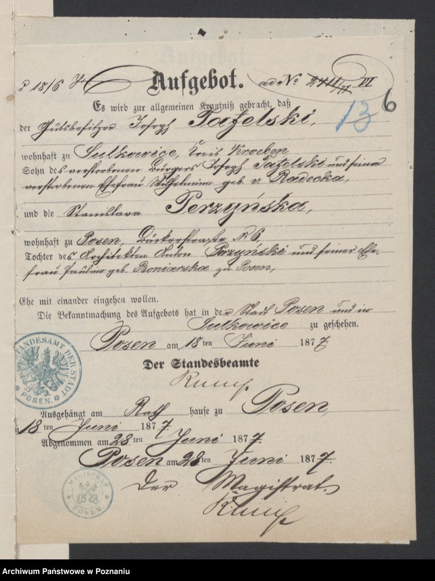 Obraz 8 z jednostki "Die von den Verlobten zum Aufgebot beigebrachten Urkunden pro 1877"