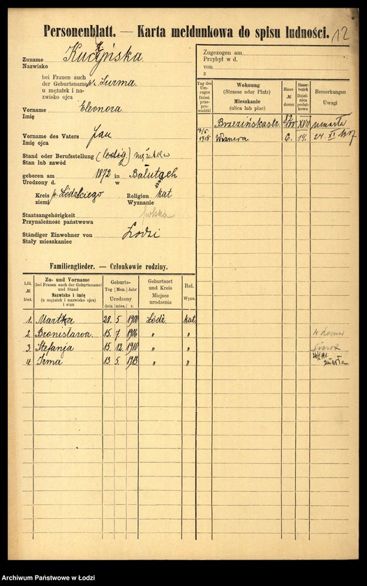 Obraz 14 z jednostki "[Spis ludności Łodzi] Kuczyńska - Kujawiński"