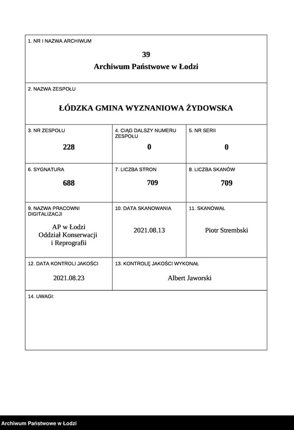 Obraz 1 z jednostki "Kartoteka osób pochowanych na cmentarzu żydowskim przy ulicy Brackiej w latach 1892-1958. Nazwiska na litery: Fa-Fä"