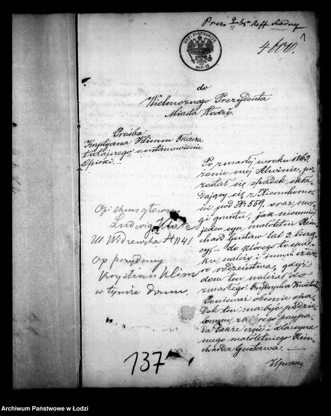 Obraz 5 z jednostki "Akta tyczące się ustanowienia opieki nad nieletnim Reinholdem Klemm po zmarłej Alwinie z Kurtzów Klemm pozostałym synem"