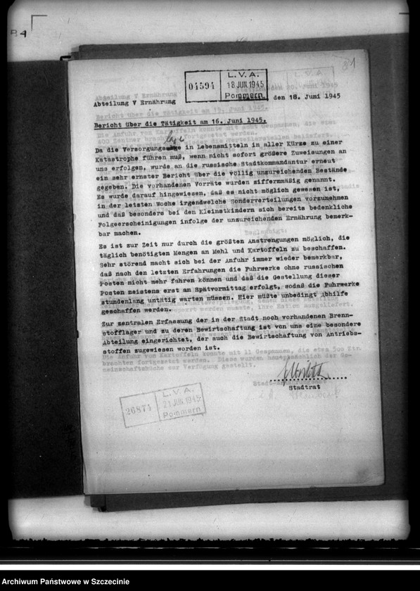 image.from.unit.number "Sprawozdania dzienne z działalności Wydziału Aprowizacyjnego niemieckiego Zarządu Miejskiego w Szczecinie m-c VI-VII.  Zeznania ludności cywilnej o napadach rabunkowych dokonanych przez Rosjan"