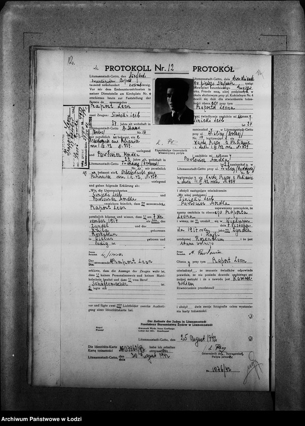 Obraz 16 z jednostki "[Protokoły stwierdzające na podstawie zeznań 2 świadków personalia i tożsamość osób ubiegających się o kartę tożsamości]"