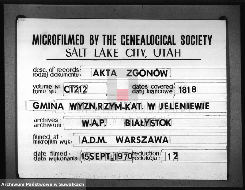 image.from.unit.number "Akta Urzędnika Stanu Cywilnego Gminy Jeleniewskiey Umarłych Od Dnia 1-go Stycznia 1818 R-u do ostatniego Grudnia tegoż roku."