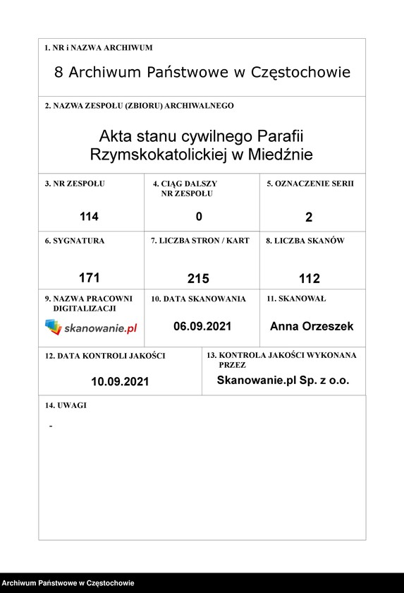 Obraz 1 z jednostki "Duplikat księgi urodzeń, małżeństw i zgonów z 1901 roku"