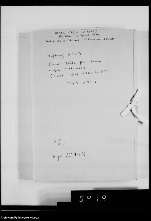 Obraz 4 z jednostki "Auftrag 5919. Damen-Hüte für F-ma Eugen Althausen Litzmannstadt"