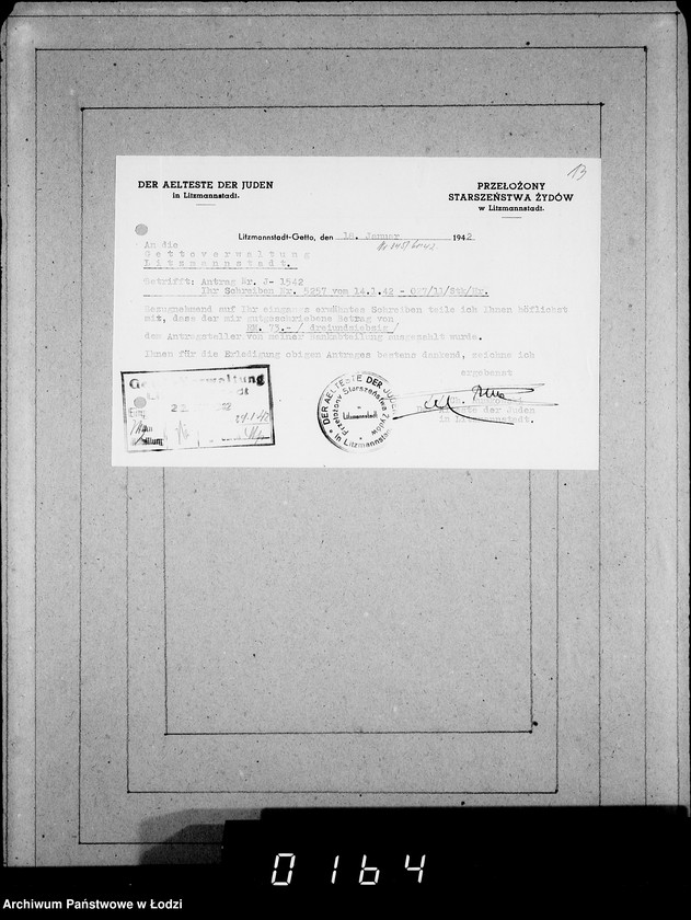 Obraz 17 z jednostki "J 1541-1560 [Wnioski Żydów z Getta o zwrot należności za towar wzięty na kredyt]"