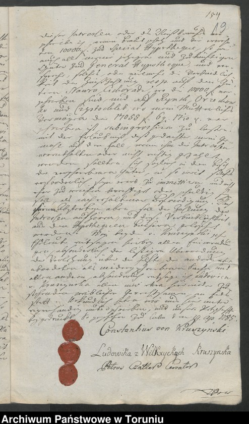 image.from.unit.number "Konstanty Kruszyński - akta rodzinne: zapisy majątkowe, kontrakt majątkowy między Konstantym Kruszyńskim a jego żoną Ludwiką z Wilkrzyckich podział majątku między rodziną Wilkrzyckich, testament Konstantego Kruszyńskiego z 1796, legat na rzecz służby i testament Konstantego Kruszyńskiego z 2.VII.1817, spisy majątku stanowiącego posag córek K. Kruszyńskiego"