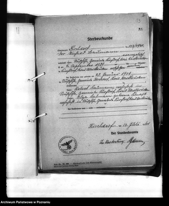 Obraz 17 z jednostki "Wykazy miejscowych Niemców, którzy zginęli w 1939 roku. Kreis Warthbrüchen (Koło)"