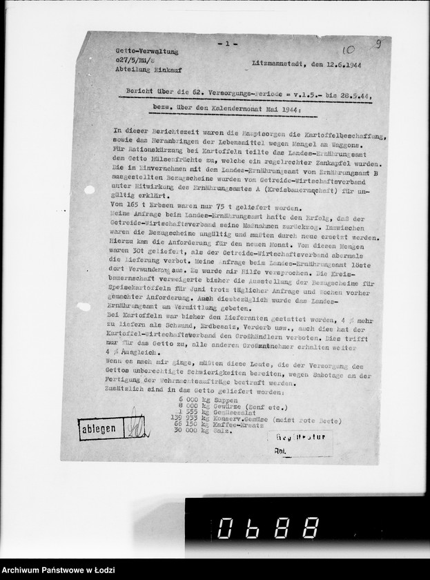 Obraz 14 z jednostki "Aktennotizen und Berichte [dotyczące spraw ogólnych Getta w Łodzi oraz jego utworzenia]"