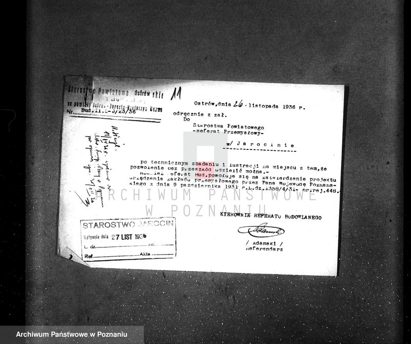 Obraz 15 z jednostki "Zatwierdzenie projektu zakładu przemysłowego urządzenia kotłowni nr 449, własność F. Krukowski w Jarocinie Przemiał zboża"