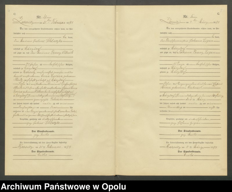 Obraz 5 z jednostki "Sterbe-Neben-Register Standesamts Koppitz pro 1894"