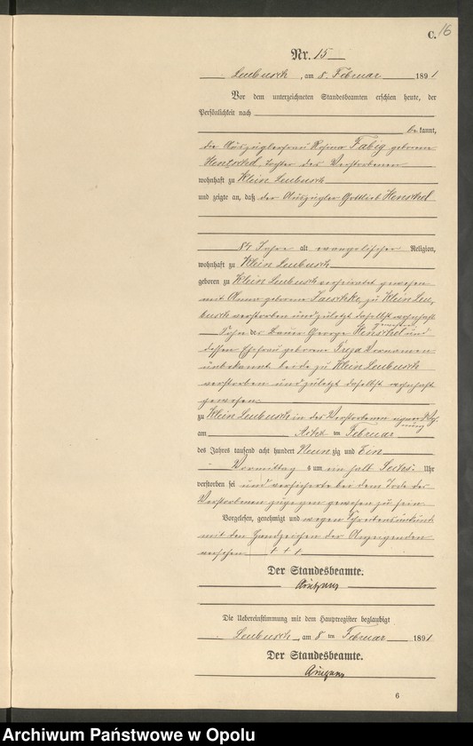 image.from.unit.number "Sterbe-Neben-Register Standes-Amt Leubusch 1891"