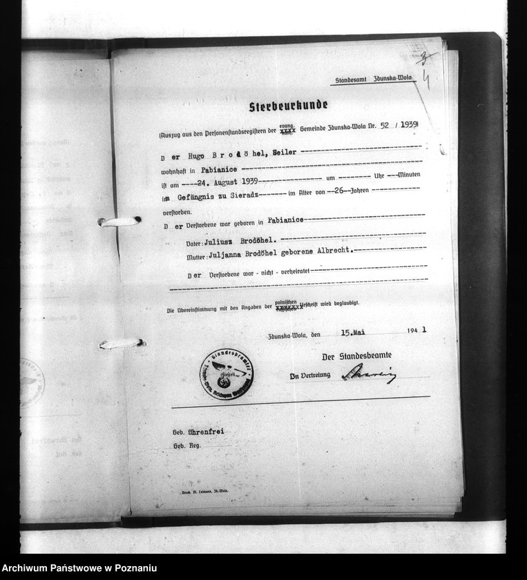 Obraz 8 z jednostki "Wykazy miejscowych Niemców, którzy zginęli w 1939 roku. Kreis Sieradsch (Sieradz)"