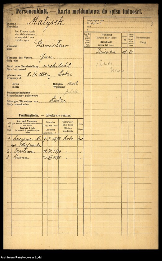 Obraz 4 z jednostki "[Spis ludności Łodzi] Matysek - Mazurenko"