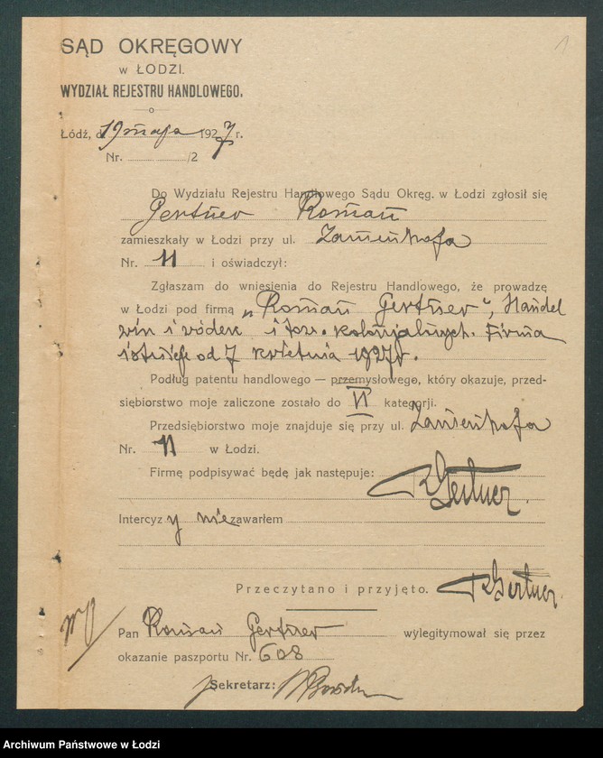 Obraz 3 z jednostki "Roman Gertner- handel win, wódek i towarów kolonialnych"