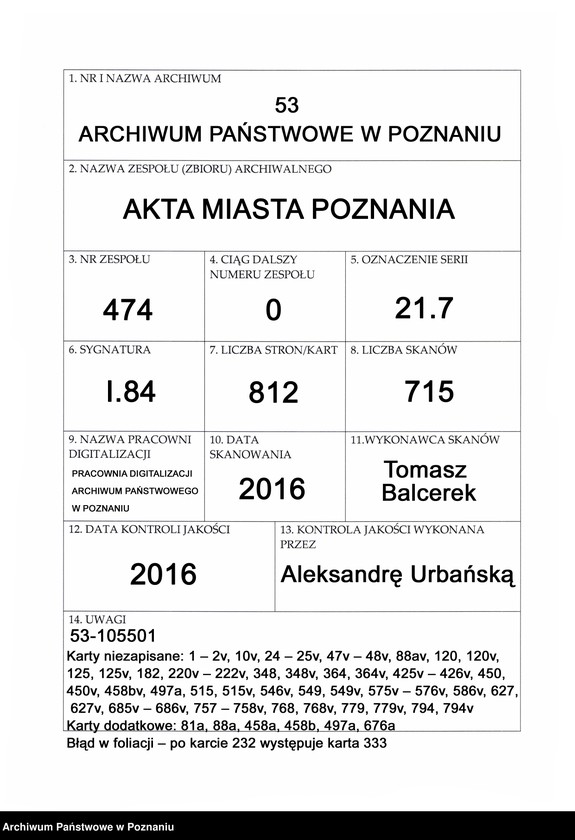 Obraz 1 z jednostki "Liber actorum officii consularis civitatis Posnaniae."