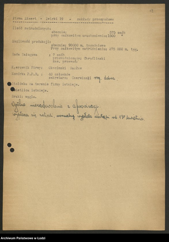 Obraz 13 z jednostki "Wykazy zakładów produkcyjnych z obsadą stanowisk kierowniczych"