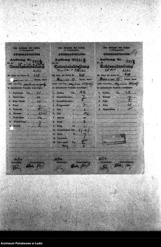 Obraz 17 z jednostki "[Kuchnia nr 408, ul. Brzezińska 53. Kuchnia nr 19, ul. Brzezińska 57a. Kuchnia nr 367, ul. Brzezińska 77. Działalność kuchni, personel, konsumenci, raporty, kontrole]"