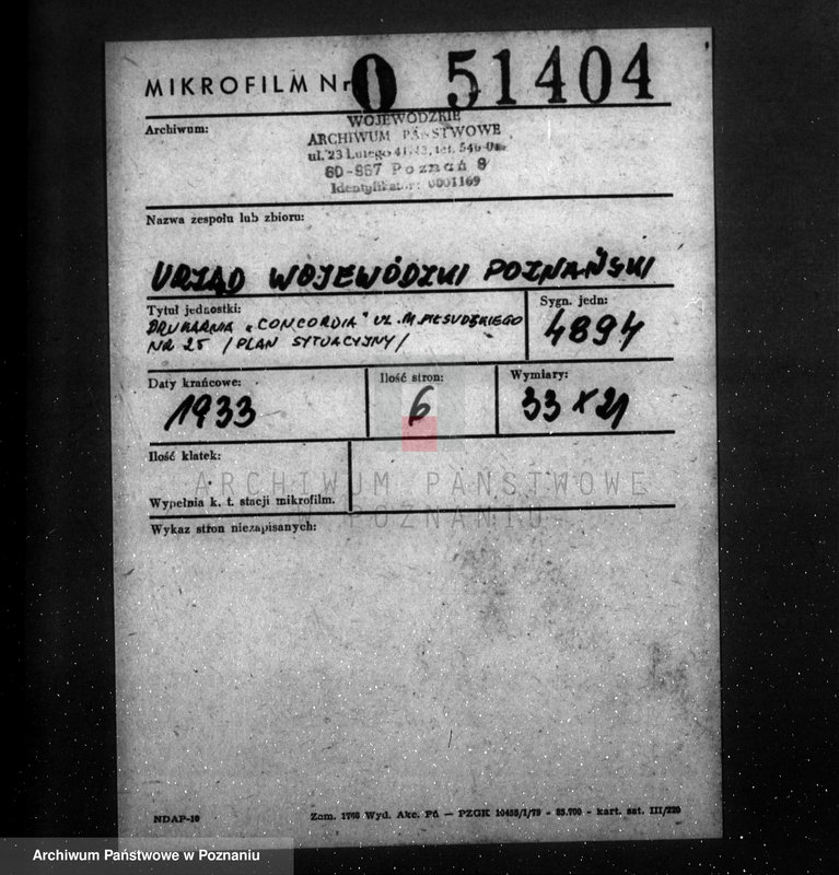 Obraz 2 z jednostki "Drukarnia "Concordia" ul. Marszałka Piłsudskiego nr 25 /plan sytuacyjny/"