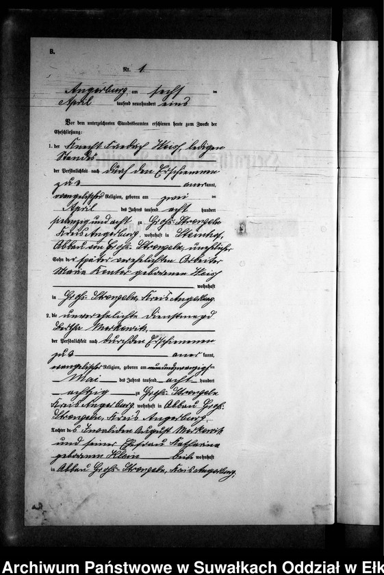 image.from.unit.number "Heiraths-Neben-Register des Preussischen Standes-Amtes Gross Strengeln Kreis Angerburg"