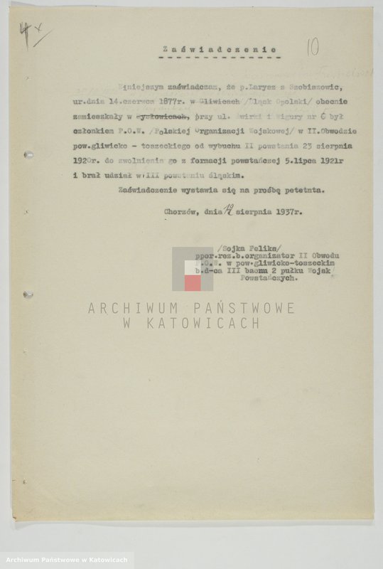 Obraz 13 z jednostki "Zaświadczenia o udziale w powstaniach śląskich, t. II"