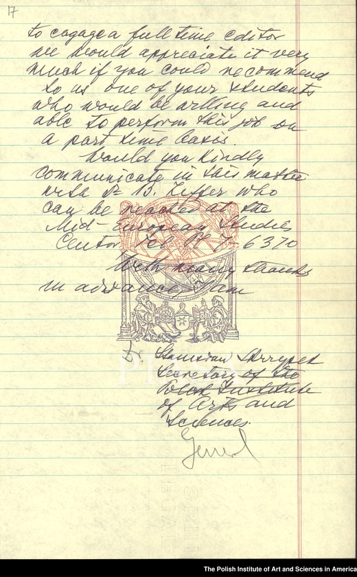 image.from.unit.number "General PIASA correspondence (1955). Letters of Florian Znaniecki and Witold Gombrowicz"