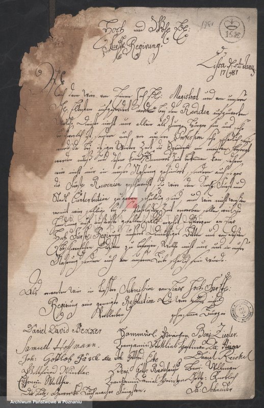 image.from.unit.number "Spec. Korespondencja cechu balwierzy - łaziebników i cyrulików w sprawach zawodowych skierowana do władz miejskich w Lesznie; język niemiecki"