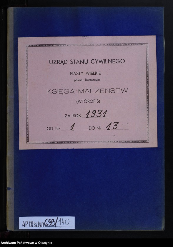 image.from.unit.number "Heiraths-Neben-Register Nr 1 - 13 [ Księga małżeństw - wtóropis ]"