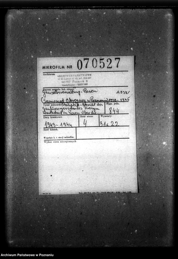 Obraz 2 z jednostki "Statistik - Bericht des Gaufürsorgeverbandes Kreisgau Wartheland in Posen über die Durchführung der Tuberculosehilfe im Rechnungsjahr 1943."