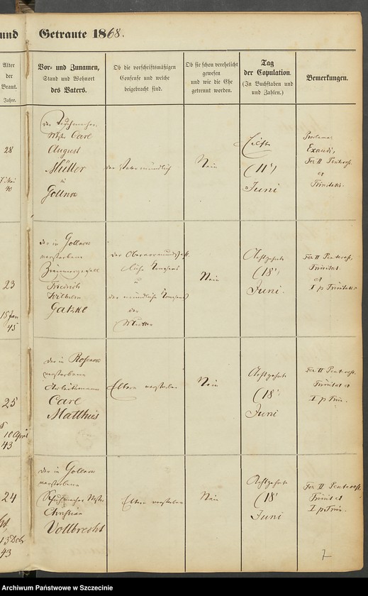 image.from.unit.number "Register der in der Stadt Gollnow Aufgebotenen und Getrauten."