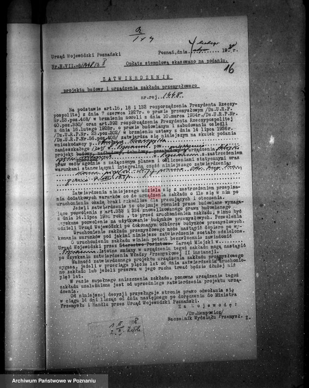 Obraz 20 z jednostki "Zatwierdzenie zakładu przemysłowego / warsztatu mechanicznego części rowerowych/ Firmy Andrzeja Krawczyka w Poznaniu"