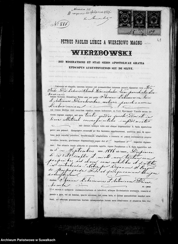 Obraz 15 z jednostki "Dokumenty k aktam brakošočetavšichsja Liškovskago Rimsko- katoličeskago Prichoda za 1889 god"
