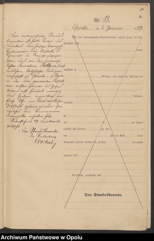 Obraz 17 z jednostki "Urząd Stanu Cywilnego w Opolu 1897 Rejestr Urodzeń Księga Miejscowa Nr 1 do 554"