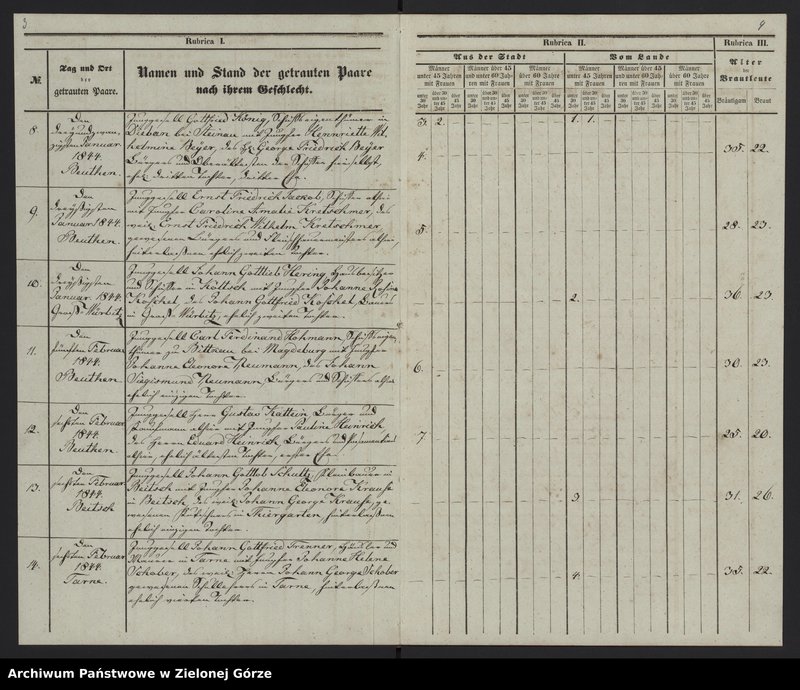 Obraz 7 z jednostki "Duplicat-Trauungsregister Jahrgang 1844 evangel[ischen] Kirche zu Beuthen"