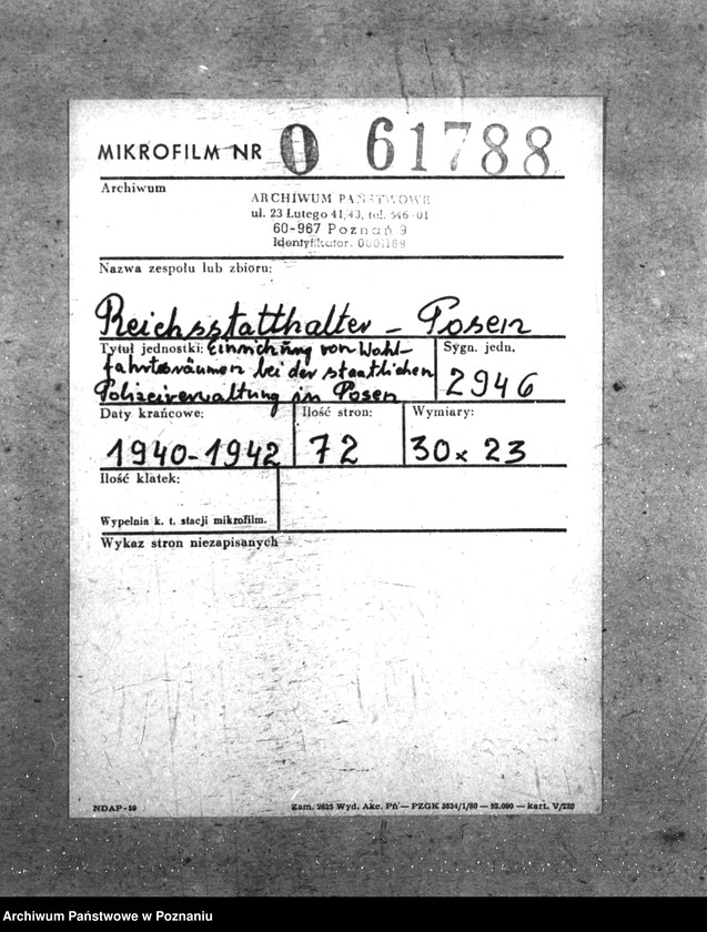 Obraz 2 z jednostki "Einrichtung von Wohlfahrtsräumen bei der staatlichen Polizeiverwaltung in Posen"