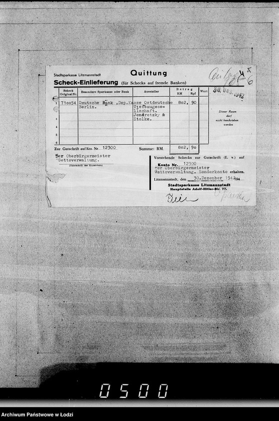 Obraz 10 z jednostki "Belege 803-909. Sonderkonto 12300."