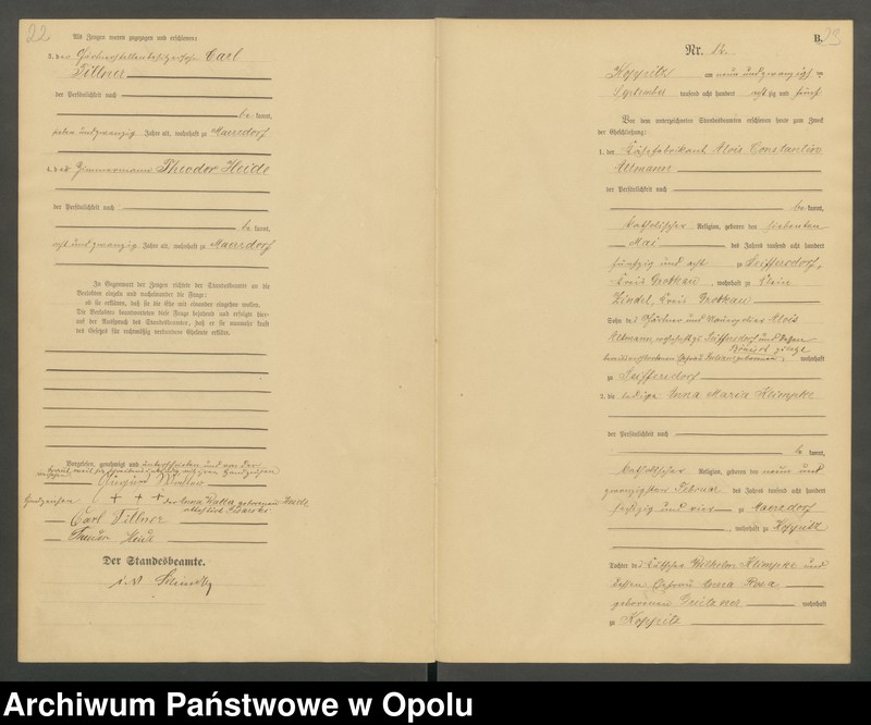 Obraz 14 z jednostki "Heiraths-Haupt-Register Standesamts Koppitz pro 1885"