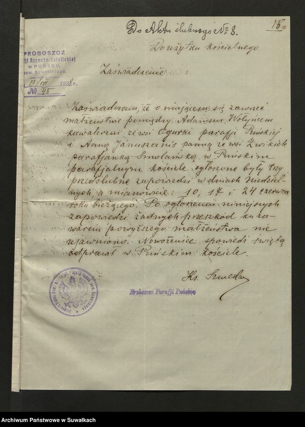image.from.unit.number "Dokumenty Zaślubionych Smoleńskiej parafji za 1928 rok"