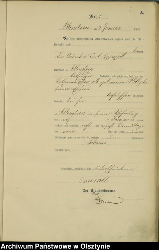 image.from.unit.number "Geburts-Haupt-Register Tom I,Nr 1 - 300"