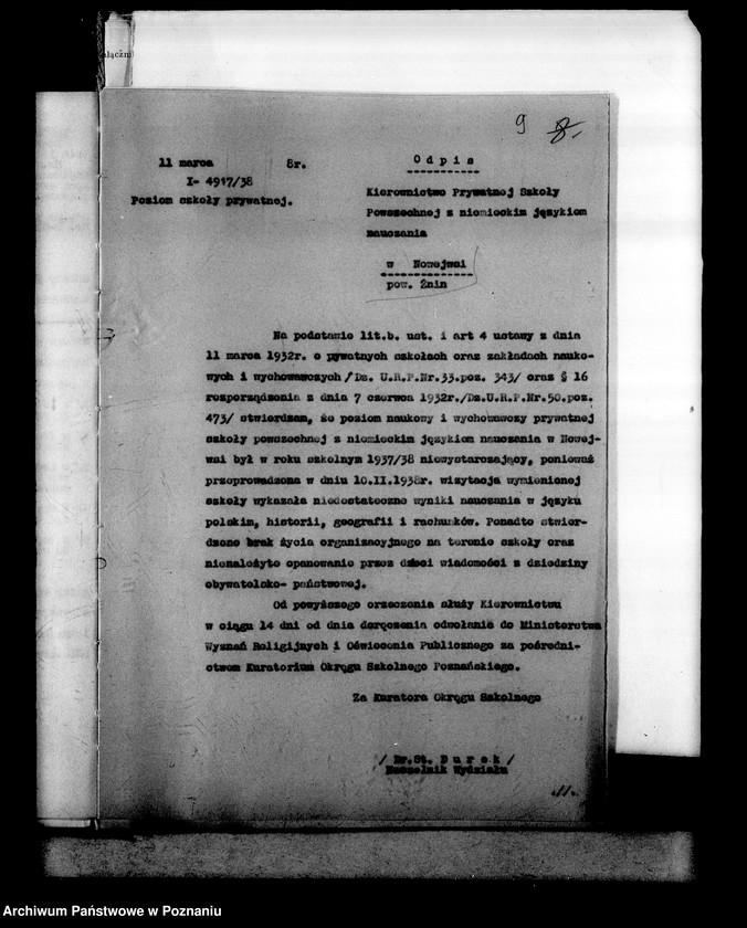 Obraz 12 z jednostki "Prywatna Szkoła Powszechna z niemieckim językiem nauczania w Nowejwsi powiat Żnin"