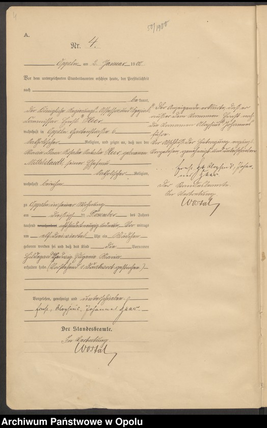 Obraz 8 z jednostki "Urząd Stanu Cywilnego w Opolu 1900 Rejestr Urodzeń Księga Miejscowa Nr 1 do 674"