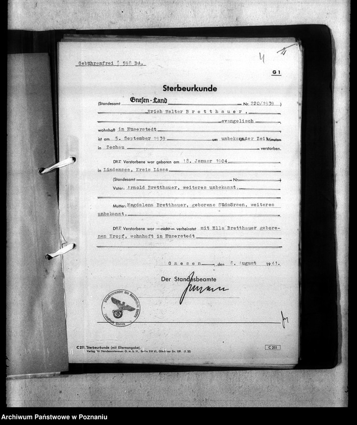 Obraz 8 z jednostki "Kreis Gnesen (Gniezno). Wykazy miejscowych Niemców, którzy zginęli w 1939 roku"