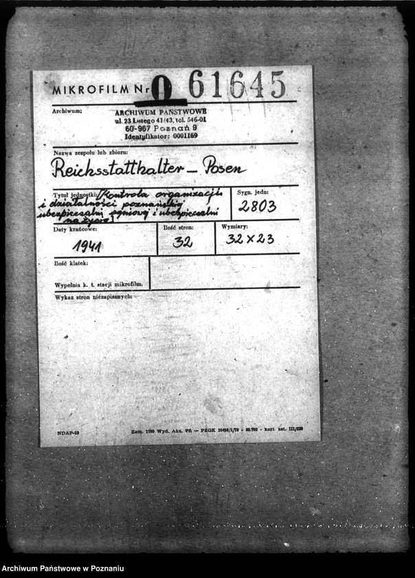Obraz 2 z jednostki "Kontrola organizacji i działalności poznańskiej ubezpieczalni ogniowej i ubezpieczalni na życie"