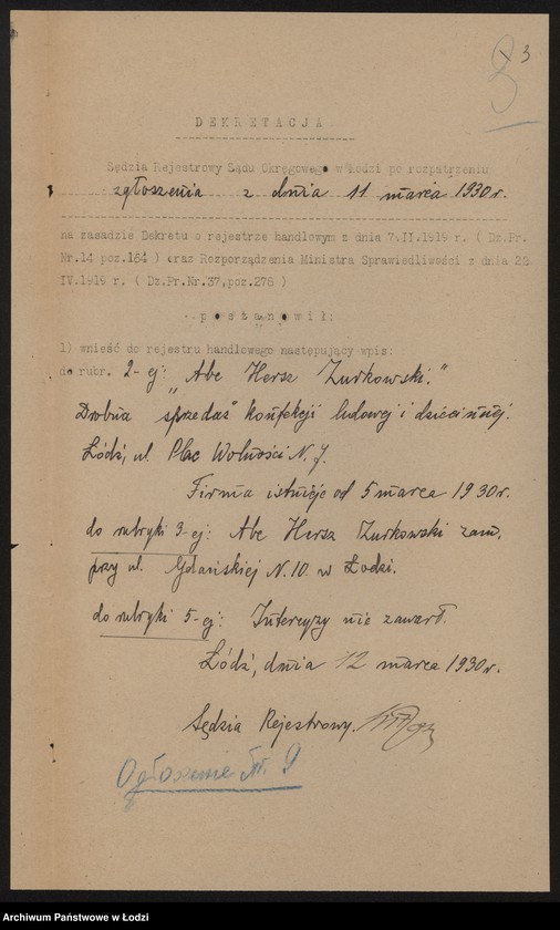 Obraz 5 z jednostki "Abe Hersz Żukowski- drobna sprzedaż konfekcji ludowej i dziecinnej"
